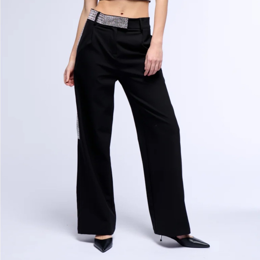 AKIRA Black Wide Leg Pants with Silver Details